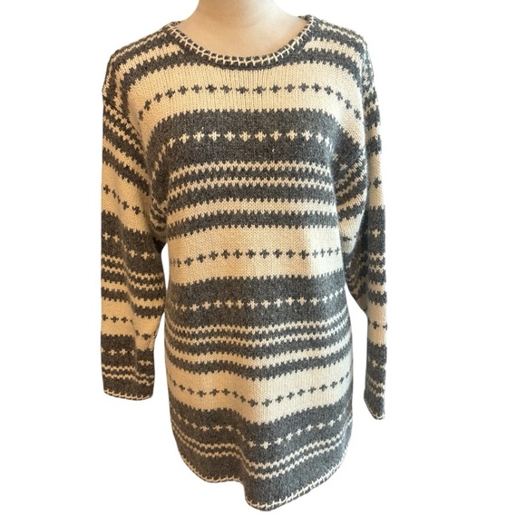 S.N.O.W. Gray Ivory Silk Angora Rabbit Hair Oversized Ski Sweater Size Small - Picture 3 of 7